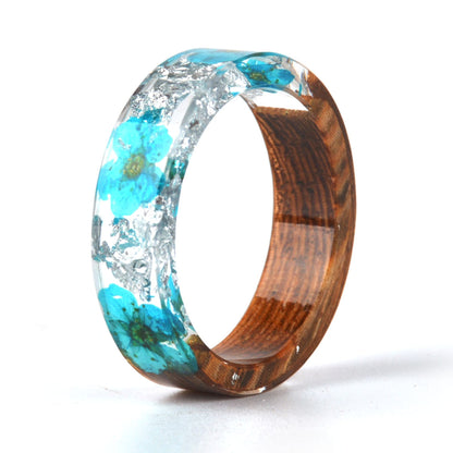 Handmade DIY romantic dry flower Real wood resin ring gold / silver paper inside ring women wedding party ring gifts for the lover