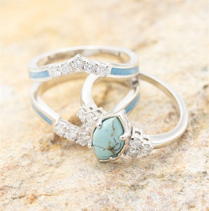Creative Turquoise And Diamond Three-piece Women's Ring