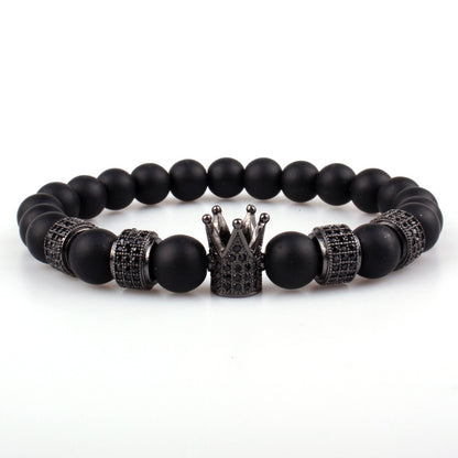 8mm natural black stone pick and drill bracelet