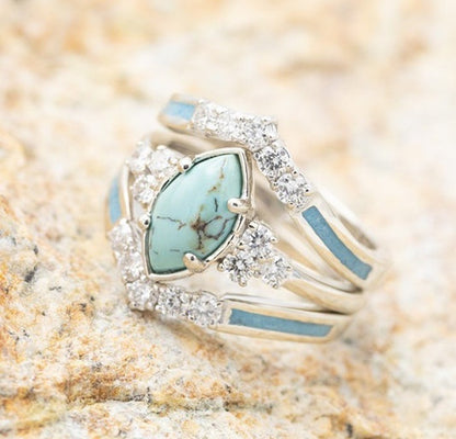 Creative Turquoise And Diamond Three-piece Women's Ring