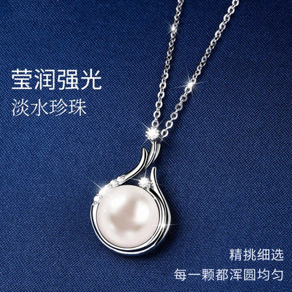 925 Sterling Silver Freshwater Pearl Necklace Female Zhuji Jewelry Baroque Round Natural Pearl Jewelry Set
