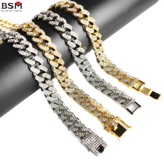 Europe and the United States hip hop, 12.5 mm full diamond big gold chain Cuba chain link gold chain factory direct sales