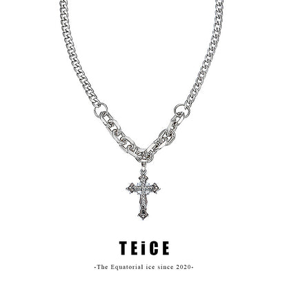 Equator ice cubes teice titanium steel cool with drill cross double chain splicing men and women street vibe couple necklace