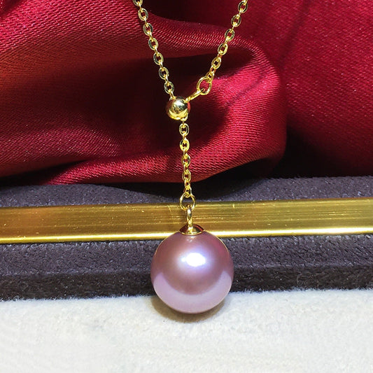 Single Edison  Purple/Pink Round Pearl  necklace with alloy  chain 26$