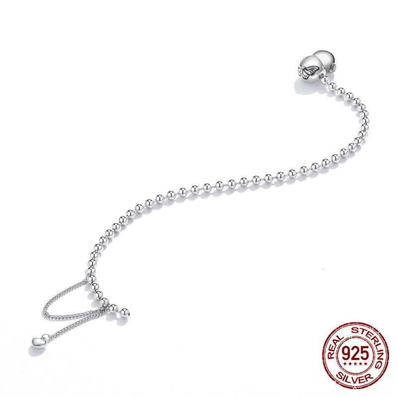 Women's Versatile Silver Butterfly Bead Chain Bracelet