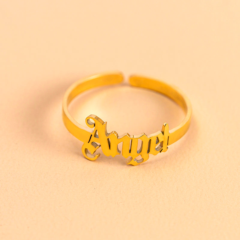Gold Letter Angel Adjustable Rings For Women