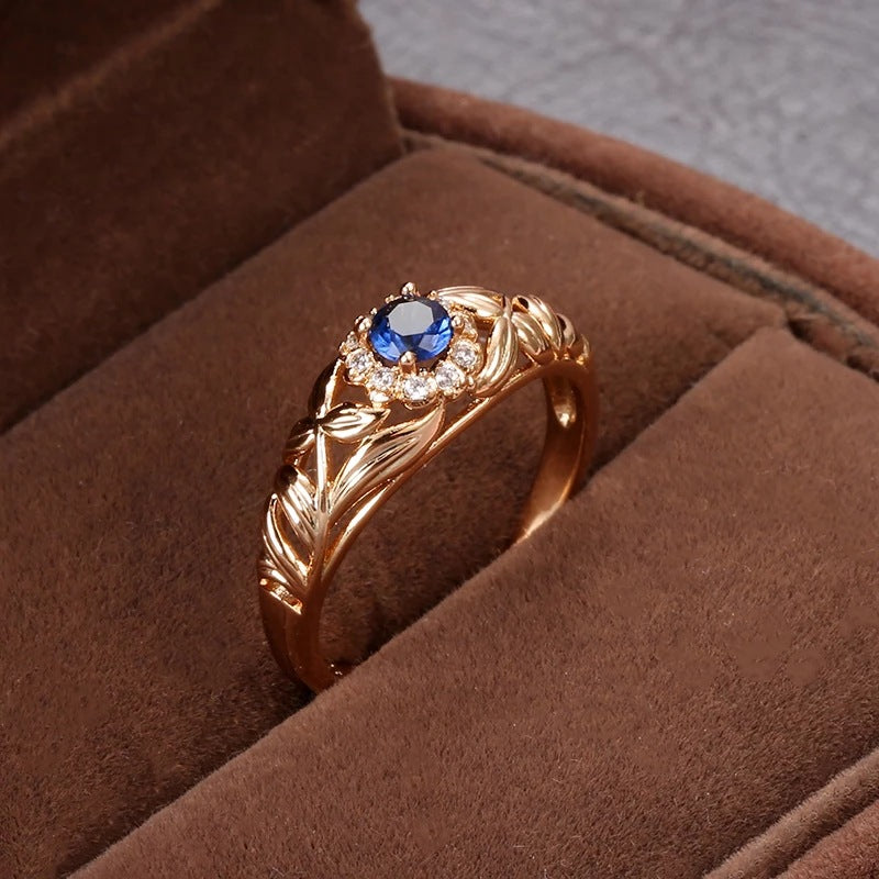 Copper Plated Real Gold And Blue Zircon Ring