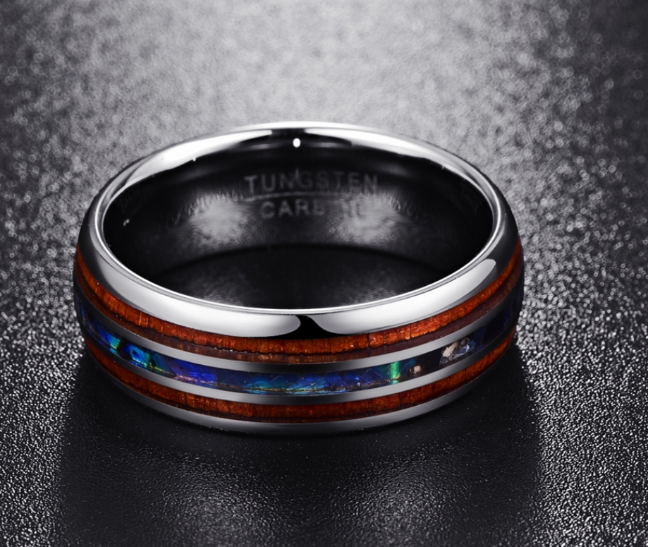 Acacia Wood Abalone Shell Tungsten Steel Ring