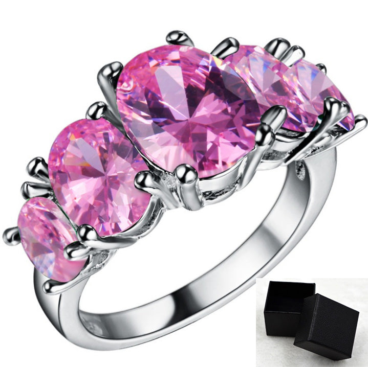 Cubic Zirconia Rings For Women Rose Crystal Ring Colorful Trendy Fashion Zinc Alloy Rings Jewelry Bijouterie