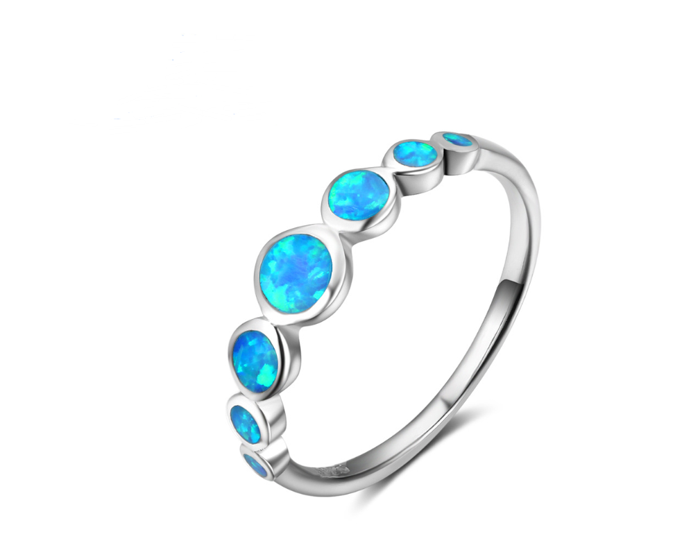 Sterling Silver Multiple Round Blue Opal Stone Rings