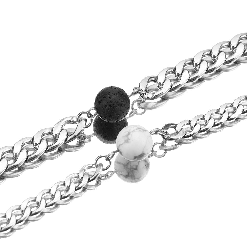 Simple Stainless Steel Natural Stone Couple Bracelet