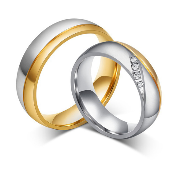 Romantic Wedding Rings For Lover Gold-Color Stainless Steel Couple Rings For Engagement Party Jewelry Wedding Bands