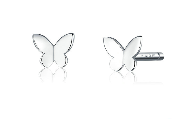 Simple Butterfly Sterling Silver Stud Earrings
