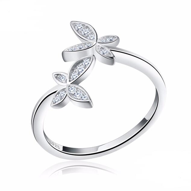 Fashion 925 Silver Adjustable RING Sterling Silver Ring with Flower Design Cubic Zirconia Austrian Women