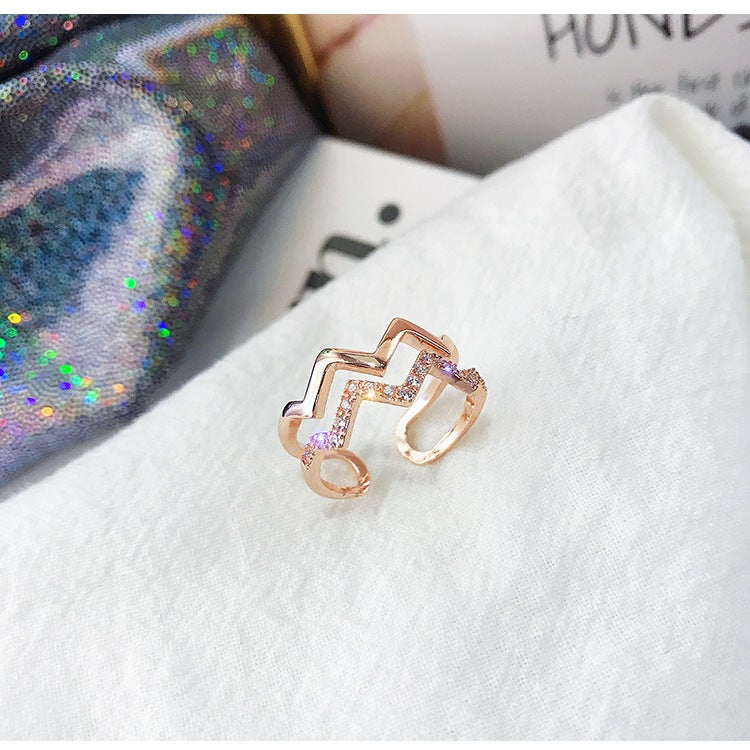 Micro Inlaid Double Layer Ring Women Crystal Curve Wave Knuckle Ring