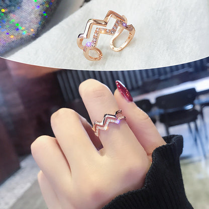 Micro Inlaid Double Layer Ring Women Crystal Curve Wave Knuckle Ring