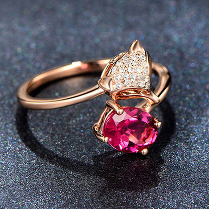 Fashion Creative Rose Gold Fox Ruby Ring