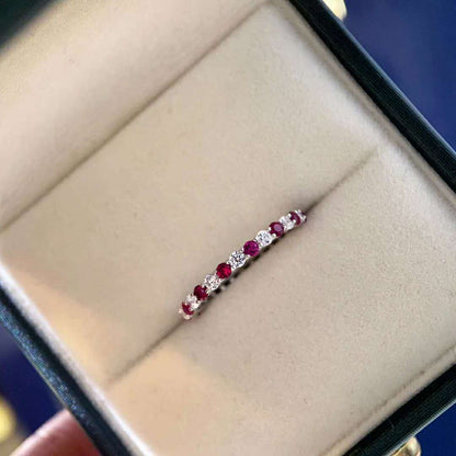 Imported 5A high carbon diamond natural red sapphire row diamond vice ring diamond ring 925 silver plated platinum stacking ring