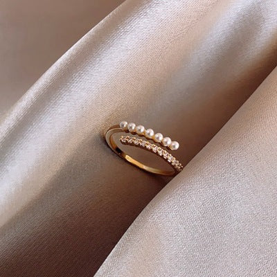 Small Design Tail Ring Opening Adjustable Index Finger Ring Pearl Ring
