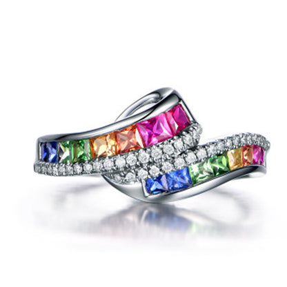 Colors Gemstones Ring for Women Special style Rainbow Trendy Female Party Rings Gift