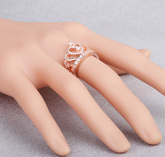 Princess Style Cubic Zirconia Hollow Heart Silver / Rose Gold Color Crown Ring Jewelry Party Engagement Wedding