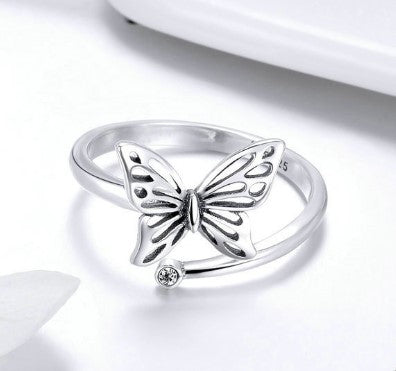 925 Sterling Silver Vintage Butterfly Adjustable Finger Rings for Women Wedding Engagement Ring Jewelry