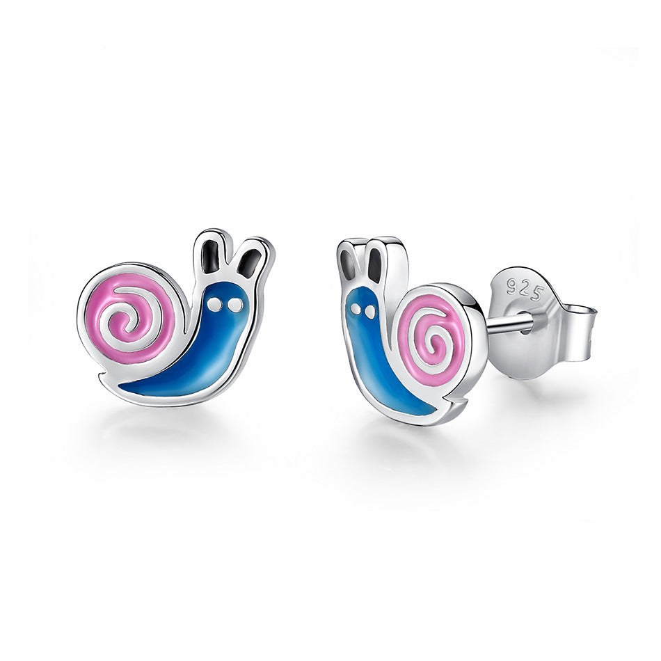 Cartoon Childlike S925 Sterling Silver Dripping Oil Animal Cute Snail Earrings