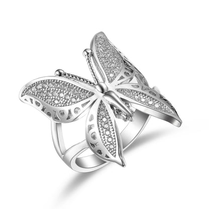 New Popular Creative Women's Big Butterfly Zircon Ring