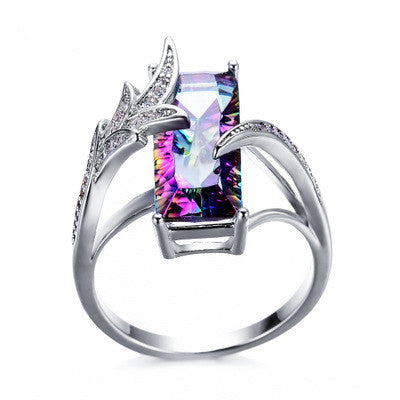 Colorful Opal White Diamond Leaf Ring