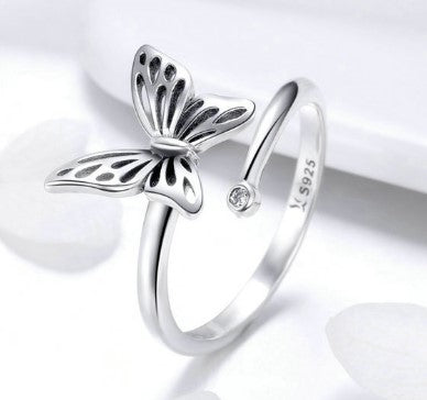 925 Sterling Silver Vintage Butterfly Adjustable Finger Rings for Women Wedding Engagement Ring Jewelry