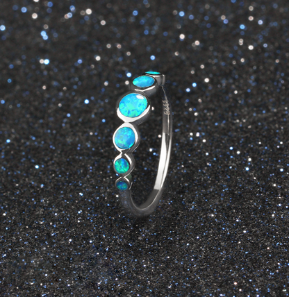 Sterling Silver Multiple Round Blue Opal Stone Rings