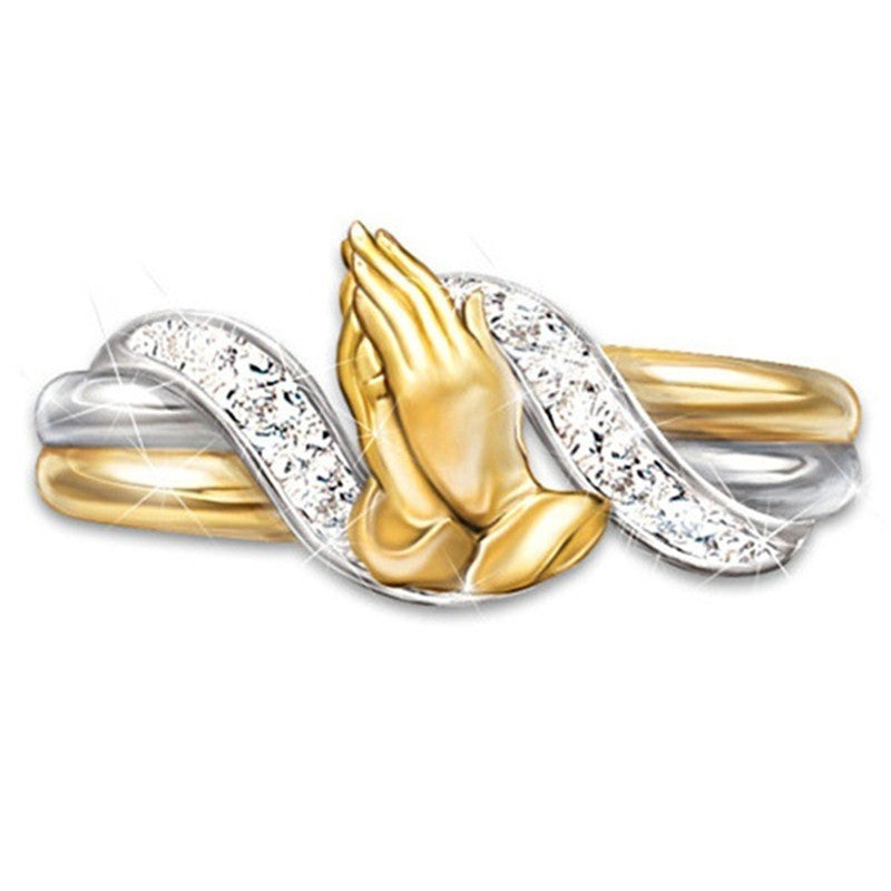 14K Gold Plated Prayer Hands Zircon Ring