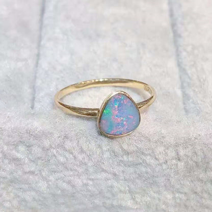 18k Yellow Gold Australian Natural Opal Stone Ring For Women