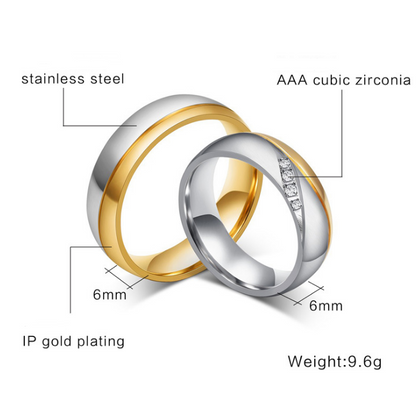 Romantic Wedding Rings For Lover Gold-Color Stainless Steel Couple Rings For Engagement Party Jewelry Wedding Bands