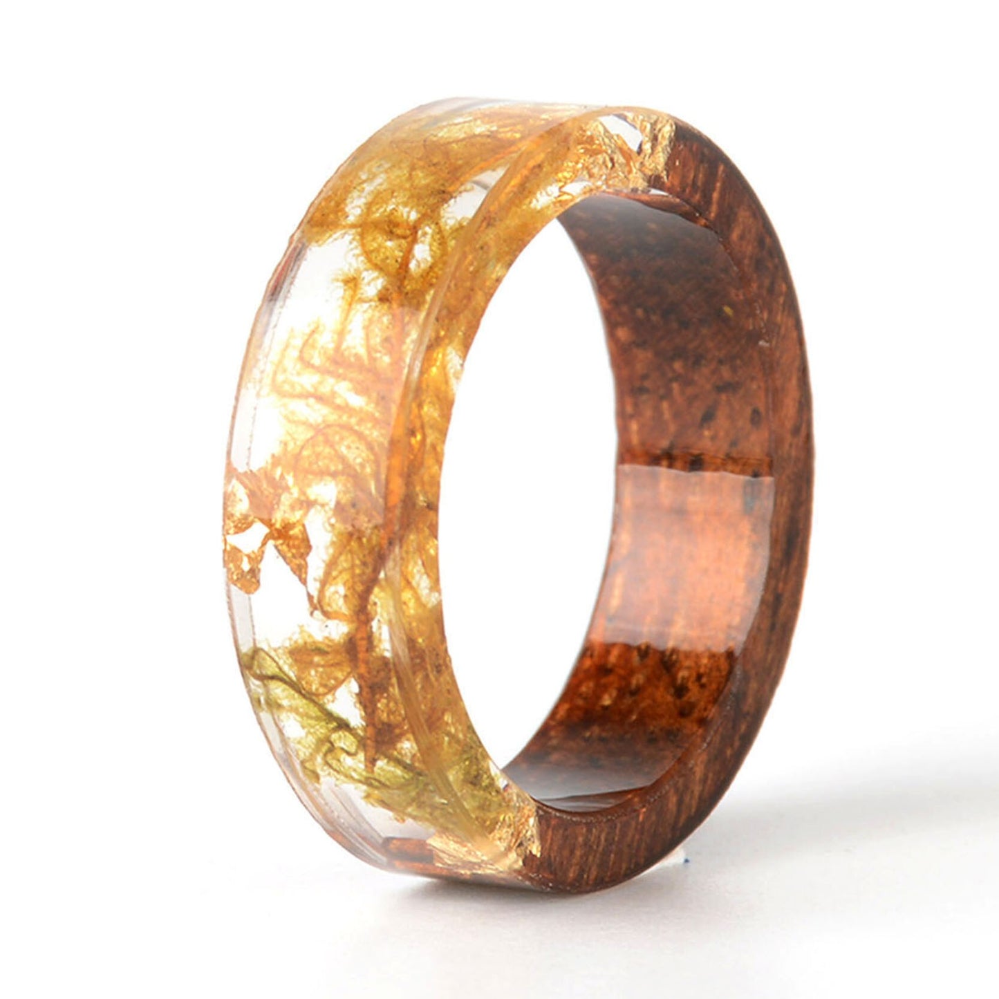 Handmade DIY romantic dry flower Real wood resin ring gold / silver paper inside ring women wedding party ring gifts for the lover