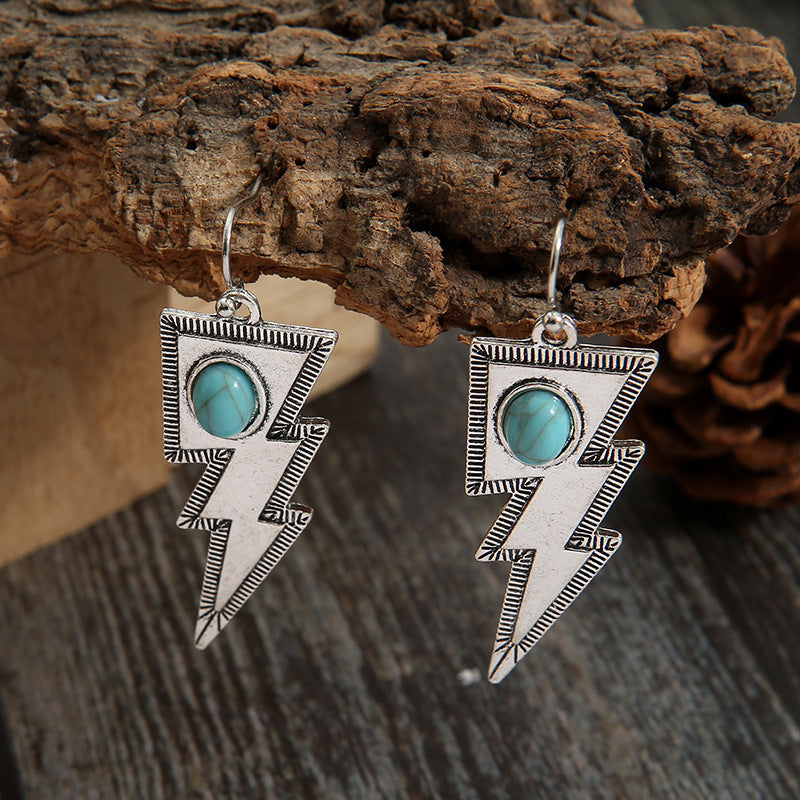 Geometric Lightning Earrings Irregular Inlaid Turquoise