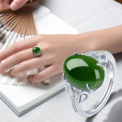 Fashion Green Agate Ring Simple Retro