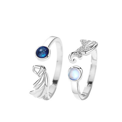 Original Design Angel Devil Couple Ring Wings Ring  Diamond Sterling Silver Ring
