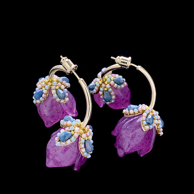 New Women's Purple Tulip Flower Earrings