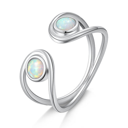 Silver Double Round Opal Ring Ladies
