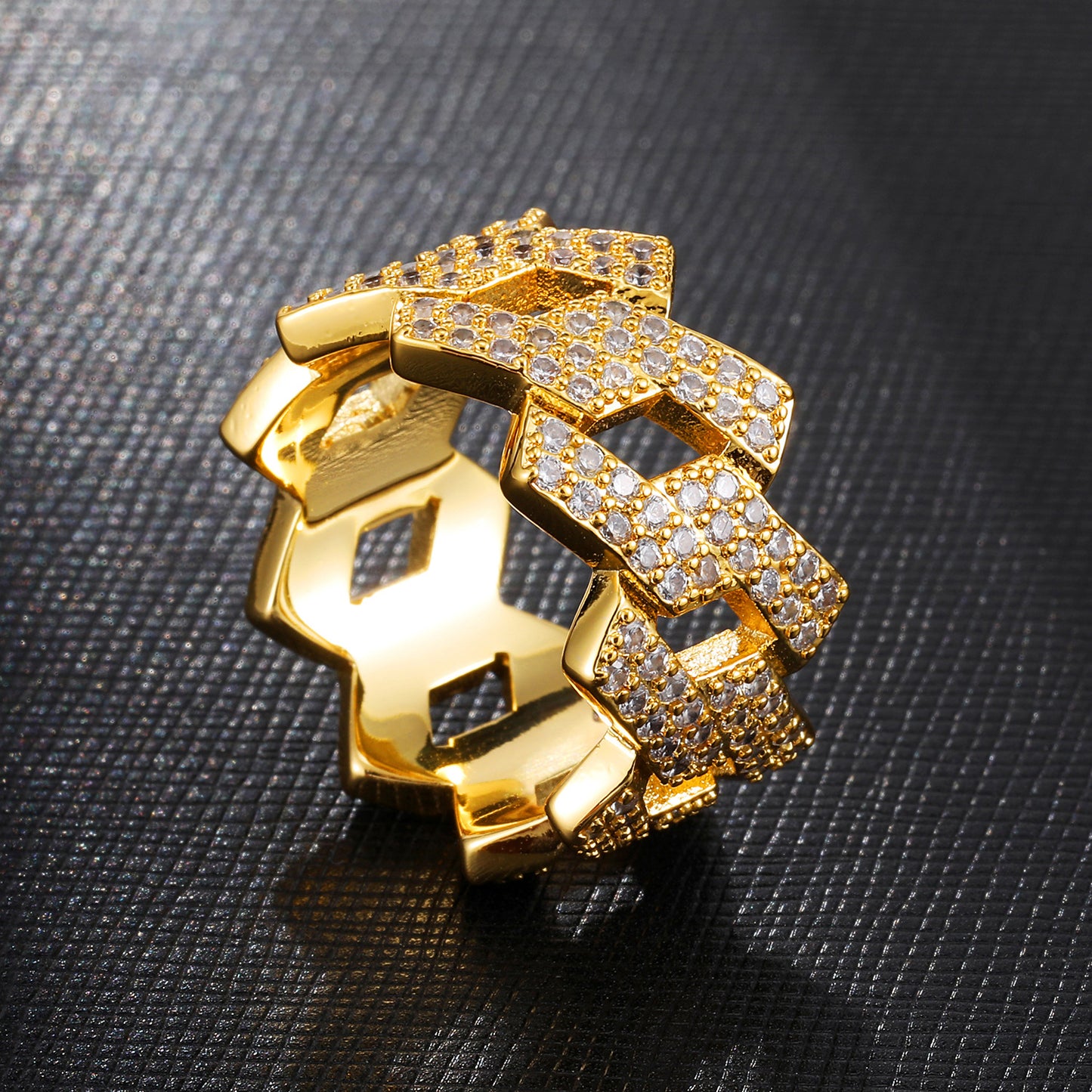 14K Gold Iced Out Prong Ring