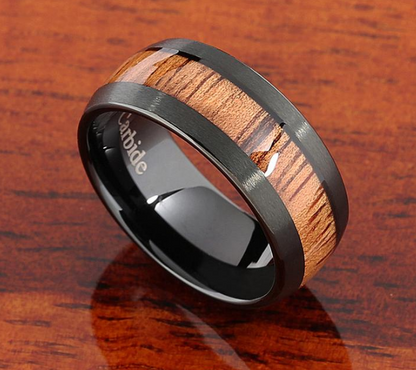 Black Brushed Koa Wood Tungsten Ring