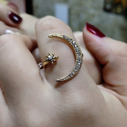 European and American fashion jewelry with zircon stars and moon rings
