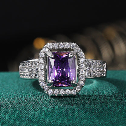 Double Claw Encrusted Square Zircon Ring