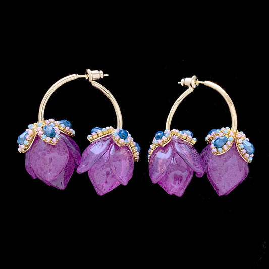 New Women's Purple Tulip Flower Earrings