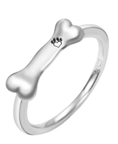 Silver Plated Diamond Bone Ring Pet Name Custom