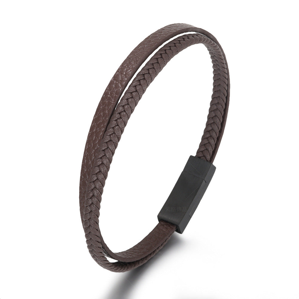 Accessories Simple And Creative Titanium Steel Men's Leather Bracelet