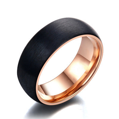 Hot sale Fashion Mens Black Stainless steel Ring With Rose Gold Color Male Ring 8mm Wedding Jewelry Dropshipping