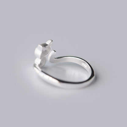 S925 Silver Ring Female Cute Frosted Cat Opening