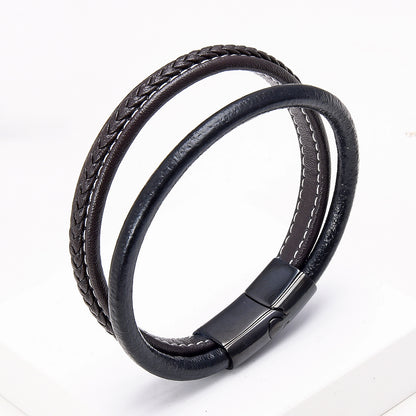 Casual Simple Double-layer Leather Rope Woven Bracelet